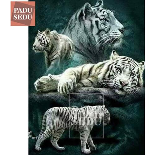 Art Craft DIY Diamond Painting Cross Stitch Full Square Set Diamond Embroidery White Tigers Crystal Decor Home Decoration Gifts