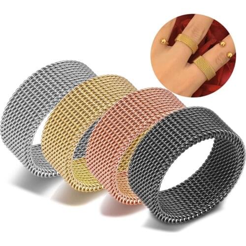 8mm Rose Gold-Color Stainless Steel Punk Rings Women Mesh Ring Wedding Engagement Band Men Jewelry Hot Sale