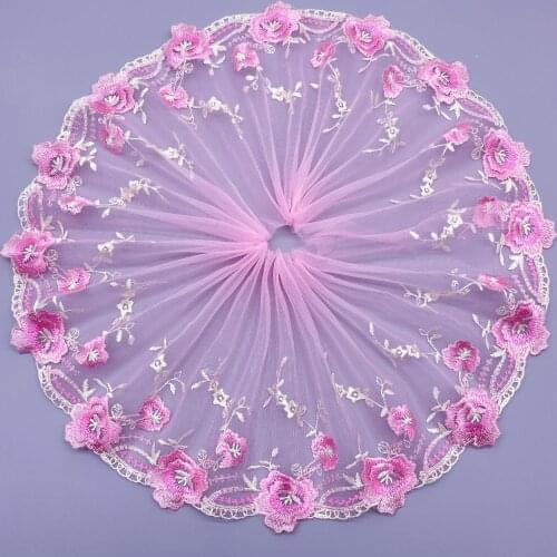 4Yards Mesh LaceTrim Dress Wedding Pink Purple Lace Ribbon Fabric Applique Baby DIY Embroidered Sewing Craft 20cm Width