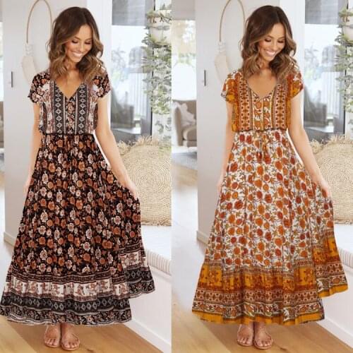 Summer Bohemian Long Dress Women 2021 Short Sleeve Boho Dress Vestidos De Mujer