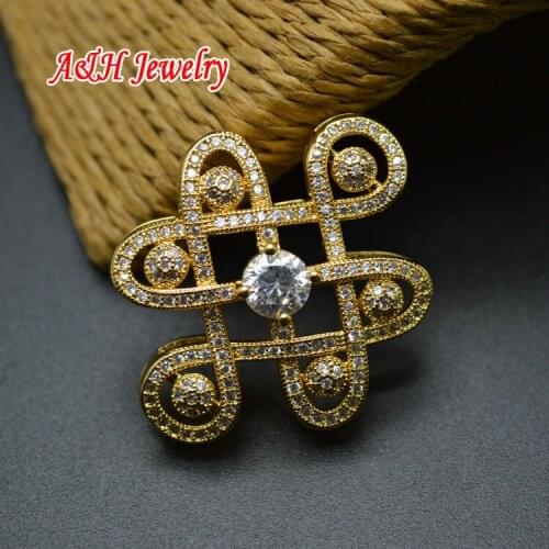 Gold Color Copper Charms Chinese Knot Shape Pendant With CZ Beads Inset For Fashion Women Jewelry Making Materials 5pc/lot