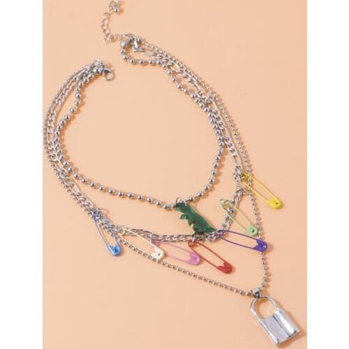 Fashion Round Bead Lock Necklace For Women Personality Trendy Color Pin Clavicle Chain Jewelry Accessories