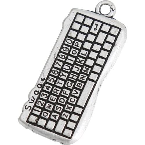 RAINXTAR Fashion 10pcs Alloy Antique Silver Color Computer Keyboard Charms Daily Use Pendant Charms 14*31mm AAC662
