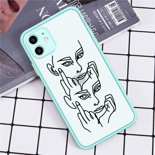 Fashion Abstract Art Line Face Phone Case For iPhone 12mini 11 Pro XS MAX XR SE 2020 X 8 7 6Plus Transparent Cover Matte Fundas