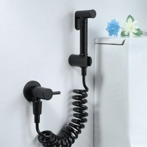 Bidet Faucet Set Hand Held Bidet Sprayer Douche Toilet Kit Black 304 Stainles Steel Shattaf Shower Head Copper Valve Set Jet