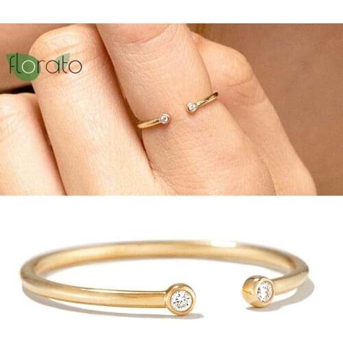 Engagement Diamond Open Ring Jewelry Brass/24k Gold-Plated Cute Woman Korean Light Luxury Ring Romantic Proposal Wedding Gift