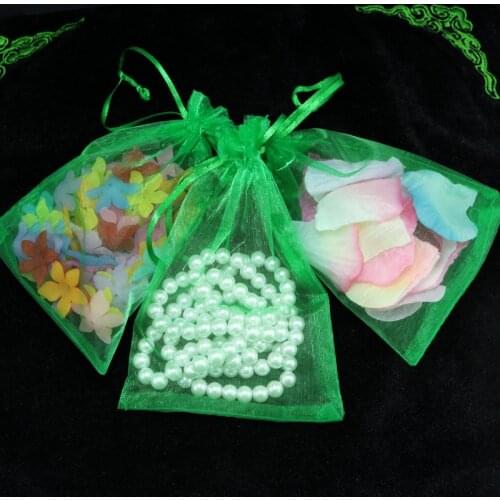 Wholesale 100pcs 7x9cm Drawable deep green color Small Organza Bags Wedding Christmas Gift Bag Jewelry Packaging Bags Pouches