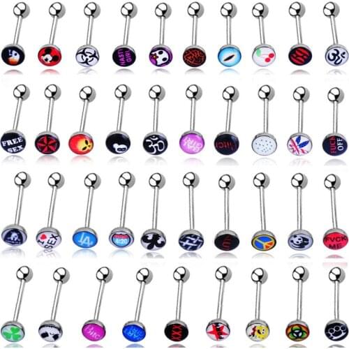Wholesale Tongue Rings 30PCS New Fashion Stainless Steel Jamaica Maple Leaf Tongue Piercing Tongue Ring Body Piercing Jewelry