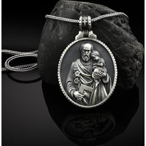 Catholic medal pendant necklace men retro religion Jewelry on the neck Christian Man chain necklace tag accessories
