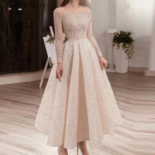 Party Dress Women Slim Long Sleeve Empire Party Dresses Female Elegant Sequins Big Swing Spring Summer Long Dress Lugentolo