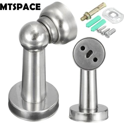 MTSPACE Durable Stainless Steel Magnetic Door Stop with 7pcs Install Accessory Stopper Catch Avoid No Slamming Back Wall 40x80mm