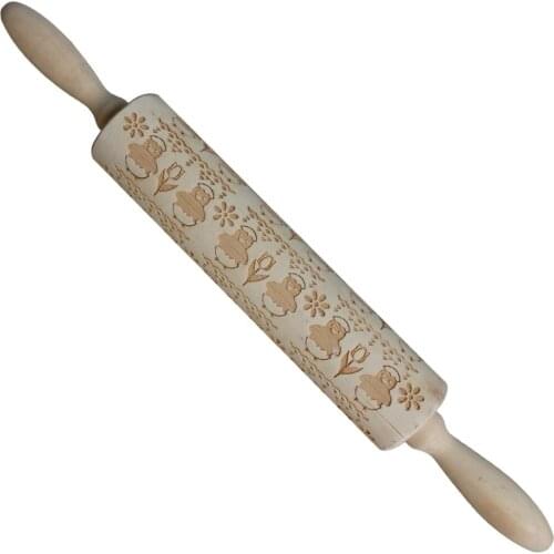 Christmas Embossing Wood Rolling Pins Baking Cookies Noodle Biscuit Fondant Cake Dough Engraved Roller Chicks Rabbit Butterfly