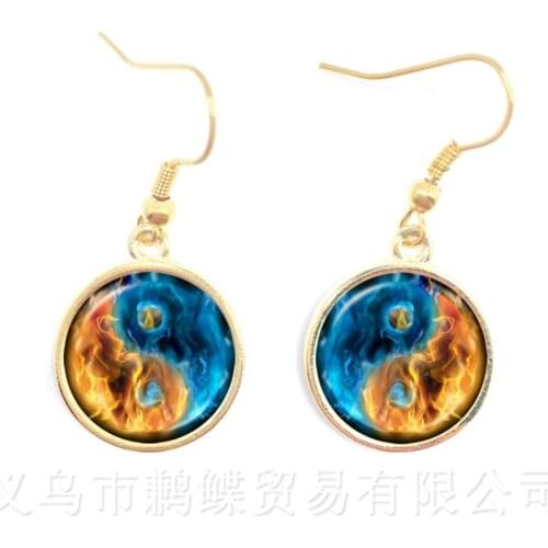 The Fire And Water Symbol Jewelry Yin Yang Glass Earrings Taoism Buddhism Spiritual Yin-Yang Harmony Drop Earrings