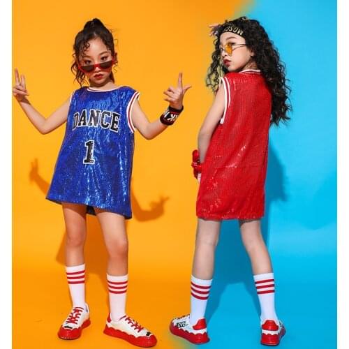 Hip Hop Dance Costumes Girls Sequin Dress Stage Performance Cheerleading Dance Street School Stage Children Dance Costume BL1149