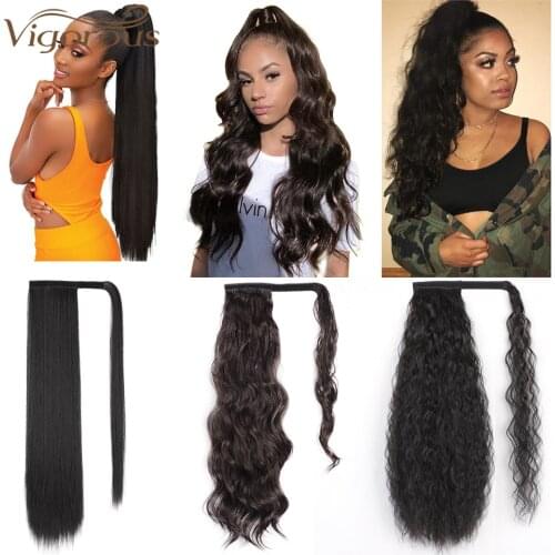 Vigorous Silky Straight Synthetic Clip in Hairpieces for Women Synthetic Wrap Around Magic Ponytail High Temperature Fiber
