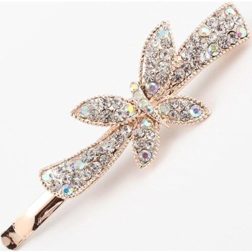 Butterfly shape hair grip golden alloy rhinestones aurora clear pink purple head accessories hot brand hair clip hairclip 1PC