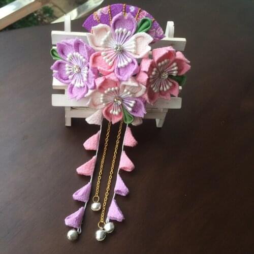 Japanese style hairpin hand made kimono hair accessories cotton cloth flower tassels hair clip lovely sakura headwear headband