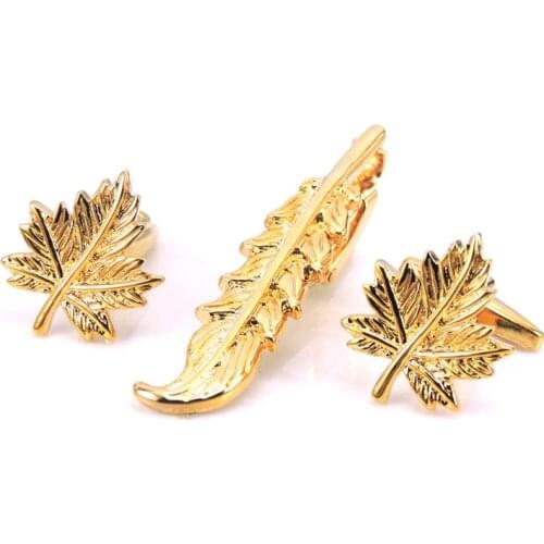 DY A set New luxury design golden leaves tie clip, cufflinks mens fashion wedding Cufflinks tie clip set