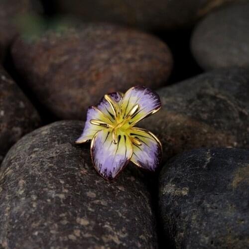 Ladies High-end Jewelry Gorgeous Purple Yellow Flower Fashion Jewelry Gift Handmade Enamel Ring Engagement Ring Womens Rings