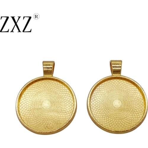 ZXZ 5pcs Gold Color Necklace Pendant 25mm Setting Cabochon Cameo Base Tray Bezel Blank Fit DIY Jewelry Findings