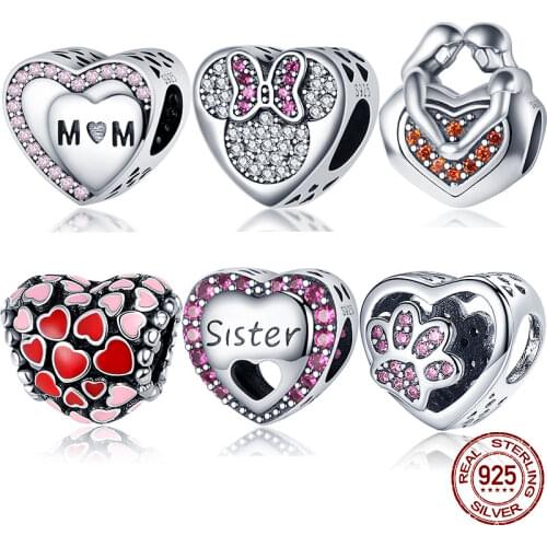 Pandach 100% Real 925 Strerling Silver Love Heart Charms Beads Fit Original CodeMonkeyBracelet Beads DIY Jewelry Making C007
