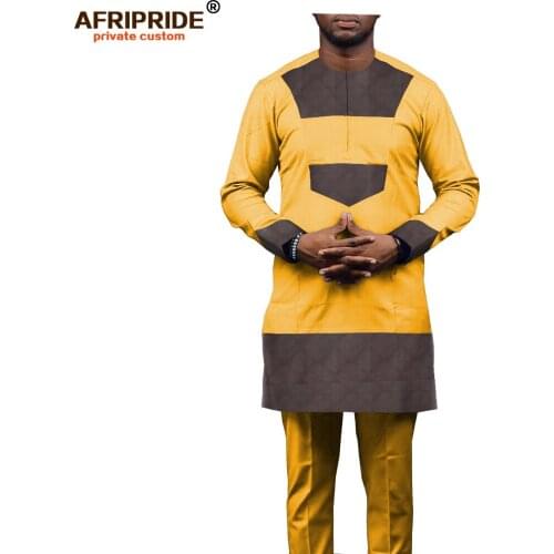 2019 African Men Clothing Dashiki Outwear Tribal Blouse and Ankara Pants 2 Piece Tracksuit Attire Outfit AFRIPRIDE A1916029