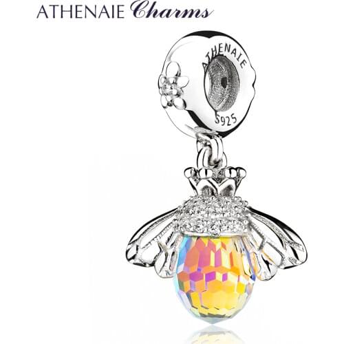 ATHENAIE Classic New 925 Sterling Silver with Crystals Bee Pendants Necklace fit Bracelet Bangle for Women Jewelry Accessories