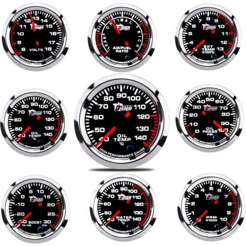 2" 52mm Car Gauge Boost Gauge Water Oil Temperature Oil Pressure Fuel Volt Gauge Air Fuel Ratio Exhaust Temp Vehicle Meter 12V