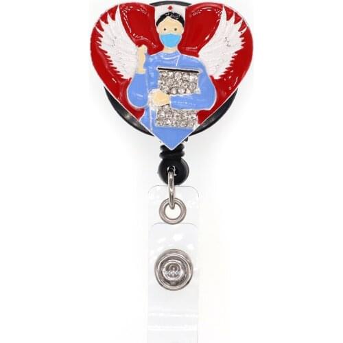 Free Shipping Nurse With Wings Rhinestone Retractable Id Badge Holder Reel