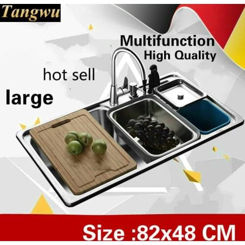 Free shipping Apartment high quality kitchen single trough sink luxury wash vegetables 304 stainless steel hot sell 82x48 CM
