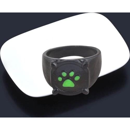 Men and Women Anime Black Cat Girl Boy Cartoon Green Print Enamel Cat Paw Finger Ring Cosplay Jewelry Party Kids Rings Gift