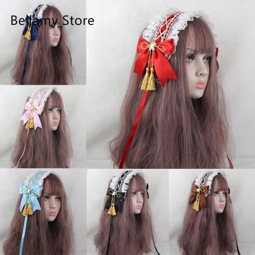 New Japanese Lolita soft girl hairband daily girl heart sweet hand made lace bow headdress KC