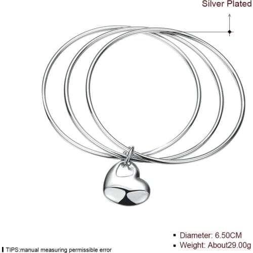 New 925 Sterling Silver Bracelet Three Circle Heart-Shaped Bracelet Female Wedding Engagement Fashion Charm Party Jewelry