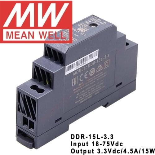 Original Mean Well DDR-15L-3.3 Din Rail Type DC-DC Converter meanwell 3.3V/3.5A/11.6W DC to DC Power Supply 18-75Vdc input