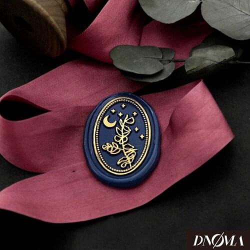 Oval Moon Leaves Floral Flower Stamp / Wedding Wax Seal Stamp / Sealing Wax Stamp