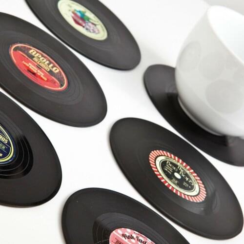 6PCS/SET Drink Coasters Table Cup Mat Home Decor CD Record Fast Water Absorption Coffee Drink Cup Placemat Tableware Gadgets