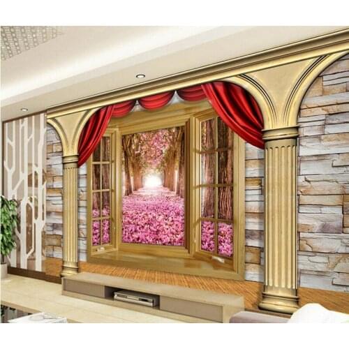 The custom 3D murals,3D Rome column cherry papel de parede,hotel restaurant bar living room sofa TV wall bedroom wall paper
