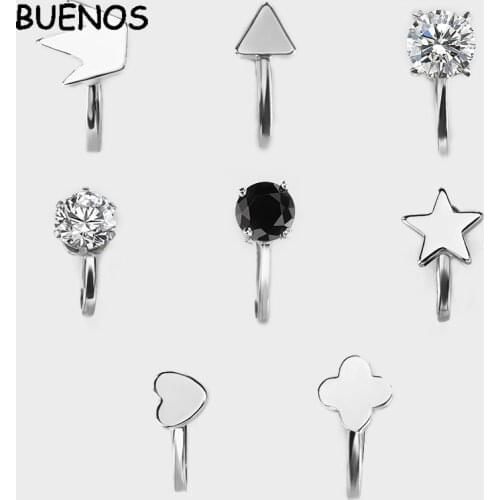 Buenos Clip Earrings Without Piercing Jewelry for Women Silver Color Geometric Crown Star Heart Shapes Ear Cuff Chain Earrings