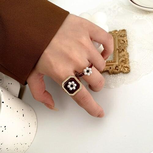 In 2021 the new aesthetic temperament of French pearl ring female ins tide character opening adjustable ring bracelet