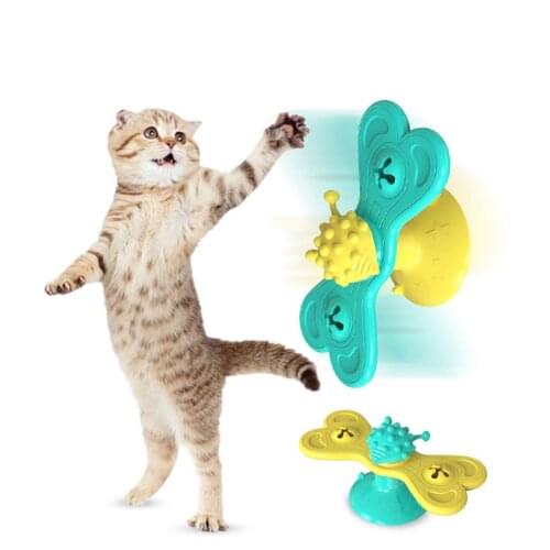 Windmill Cat Toy Interactive Toys For Dog Rubbing Hair Brush Grooming Massage Suction Cup Catnip Cats Puzzle Training