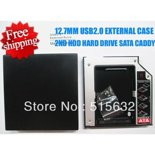 2nd HDD Hard Drive SATA caddy + 12.7mm USB2.0 External Case Enclosure for SATA Burner super Drive