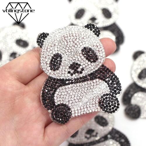 1Pcs Crystal Rhinestone Panda Patches For Clothing Iron On Embroidered Patches Animal Rhinestones Applique Diamond Cloth Sticker