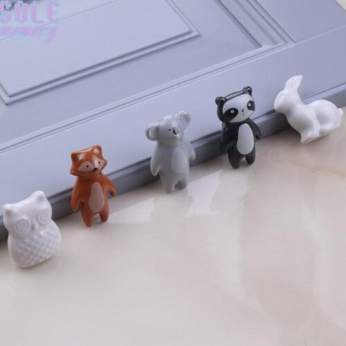 10pcs Cartoon Ceramic Door Knobs Panda Owl Cupboard Drawer Pull Kitchen Cabinet Wardrobe Handles Kids Room Hardware