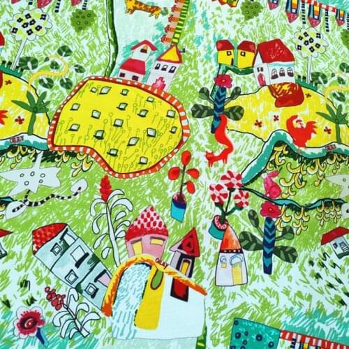 110CM Width Cartoon Green Farm 100% Cotton Fabric for Kids Clothes Home Textile Slipcover Sewing DIY Needlework Material