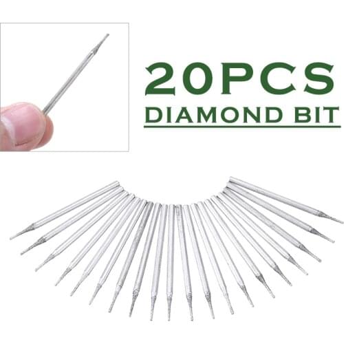20PCS Metal Diamond Coated Core Drill Hole Cutter Solid Bits Needle Gems Glass Tile 1mm Hand Power Tool Accessories
