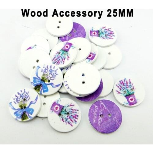 25Pcs Flower Buttons 25MM Holes Pattern Cartoons Wood Sewing Purple Button Scrapbooking Charms WCF-495