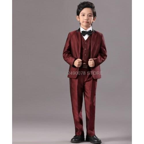 Kids Wedding Party Dress Jacket Vest Pants 3Pcs Tuxedo Dress Flower Boys Formal School Suit Children Prom Ceremony Costume