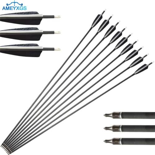 6/12pcs 35" Archery Carbon Arrows SP500 Target Tips Nocks Carbon Arrow With 4" Turkey Feathers Bow Hunting Shooting Accessories