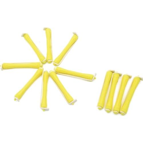 7mm 12pcs/SET Yellow Hair Rollers Plastic Perm Rod with Rubber Belt Automatic Polyester Hair Dressing Curler for Salon