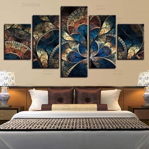 Abstract Flower Pattern Poster Home Decor Modular Hd Posters and Prints Picture 5 Pieces Set Canvas Painting Wall Art Decoration